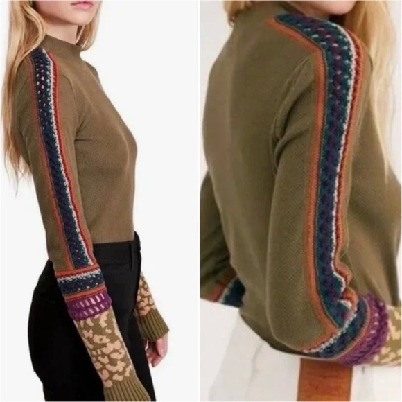 Free People Olive and Multicolor Turtleneck Sweater - Picture 2 of 4